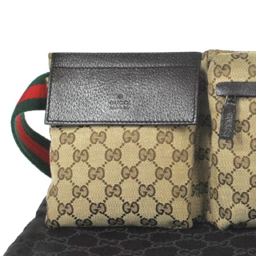 Gucci Beige GG Supreme Dual-Pocket Crossbody with Green and Red Web Strap - Picture 13 of 13